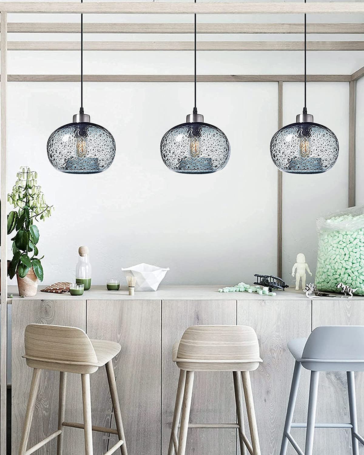 Blown glass pendant light fixture blue pendant lamp