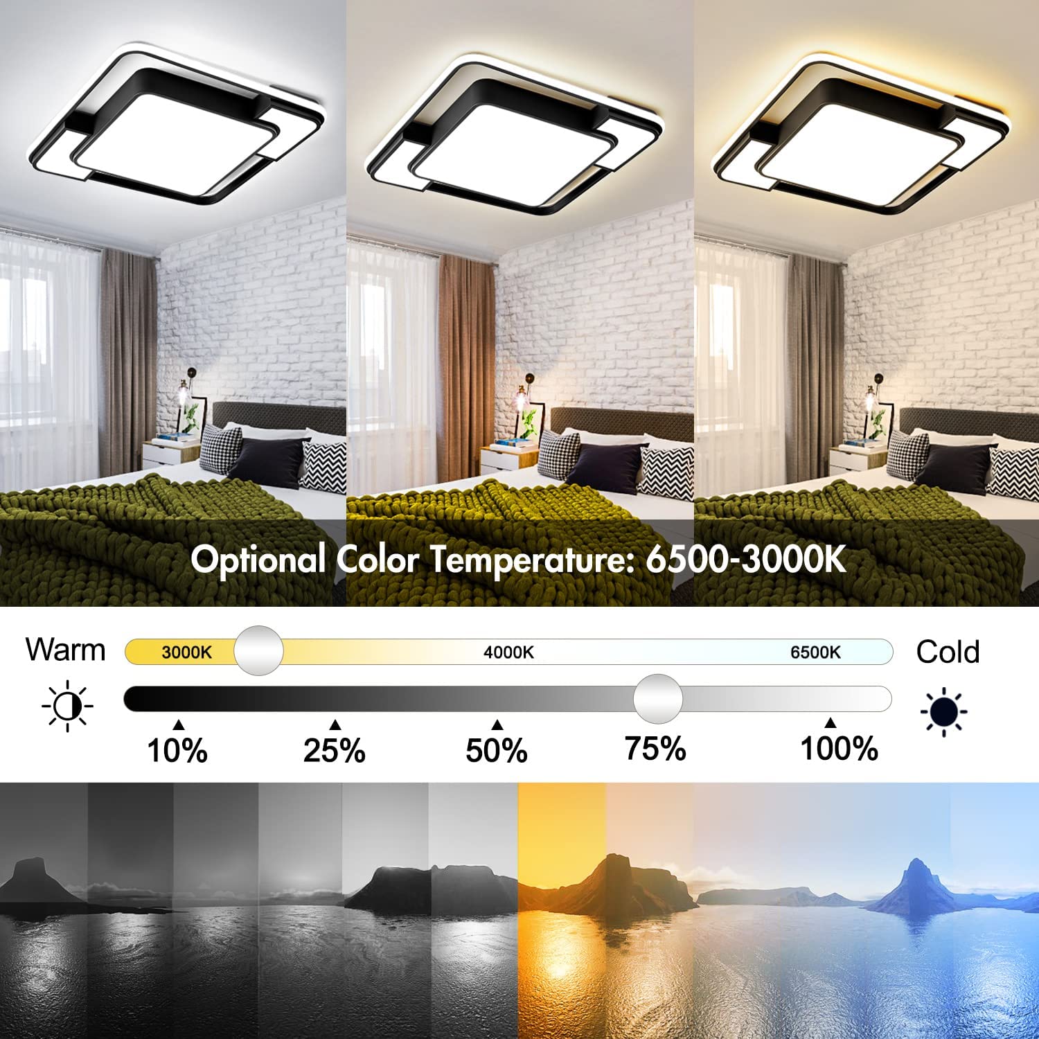 3 color modern LED flush mount ceiling light remote control close to ceiling lamp