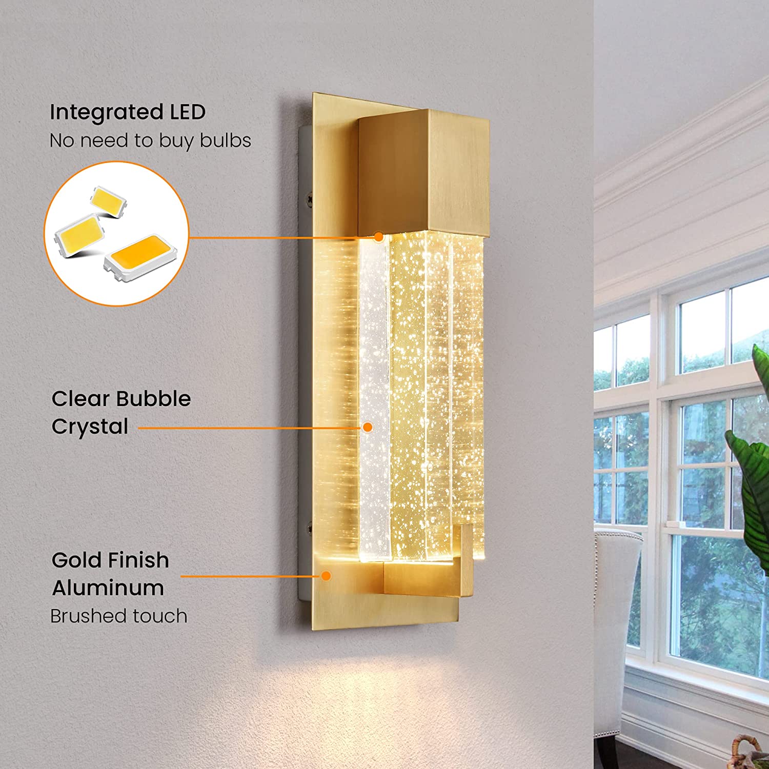 LED modern wall sconce lighting crystal vanity wall light fixture