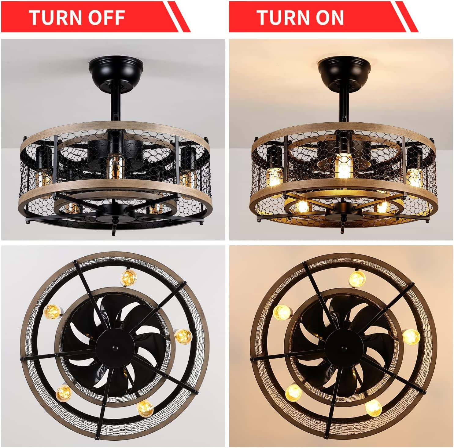 5 light cage ceiling fan with light remote contral farmhouse ceiling fan lamp