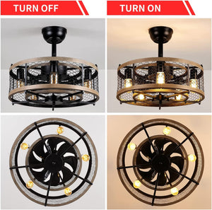 5 light cage ceiling fan with light remote contral farmhouse ceiling fan lamp