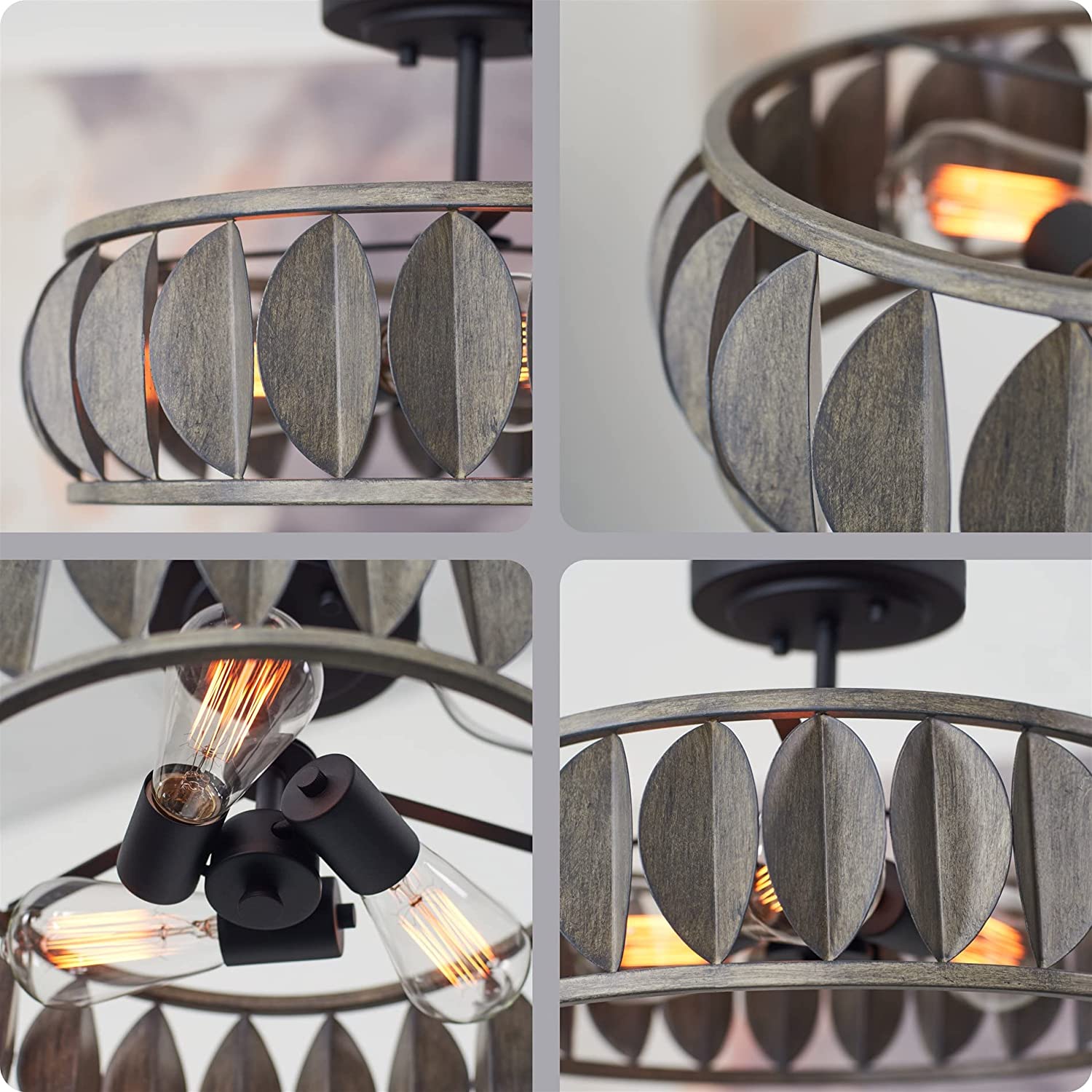 3 light modern semi flush mount light black wood left design ceiling light fixture