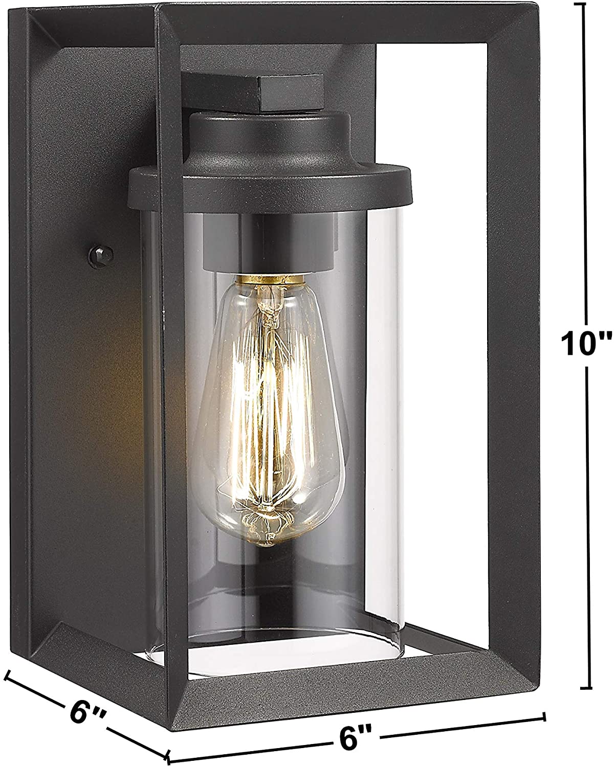 Black wall mount light outdoor exterior wall sconce with glass shade