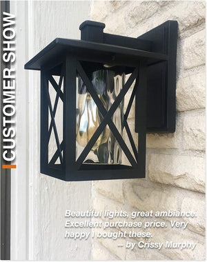 Black outdoor wall sconce exterior wall mount porch wall lighting fixture with ripple glass shade