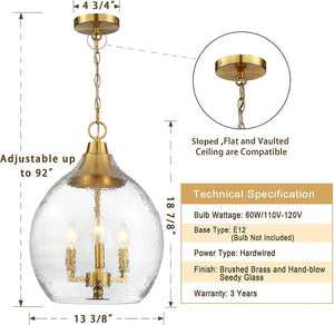 3 light globe glass pendant light gold hanging lamp