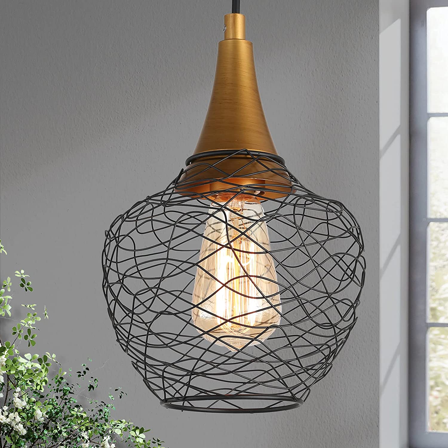 Modern gold pendant light wire cage pendant lamp