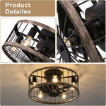 Farmhouse cage ceiling fan with light rust wood ceiling fan lamp with remote control