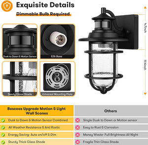 Black outdoor sensor light motion sensor detection outdoor lights with seeded glass shade