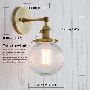 Vintage industrial wall sconce lighting fixture mini wall lamp with glass shade