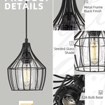 Seeded glass pendant light fixture black cage pendant lamp