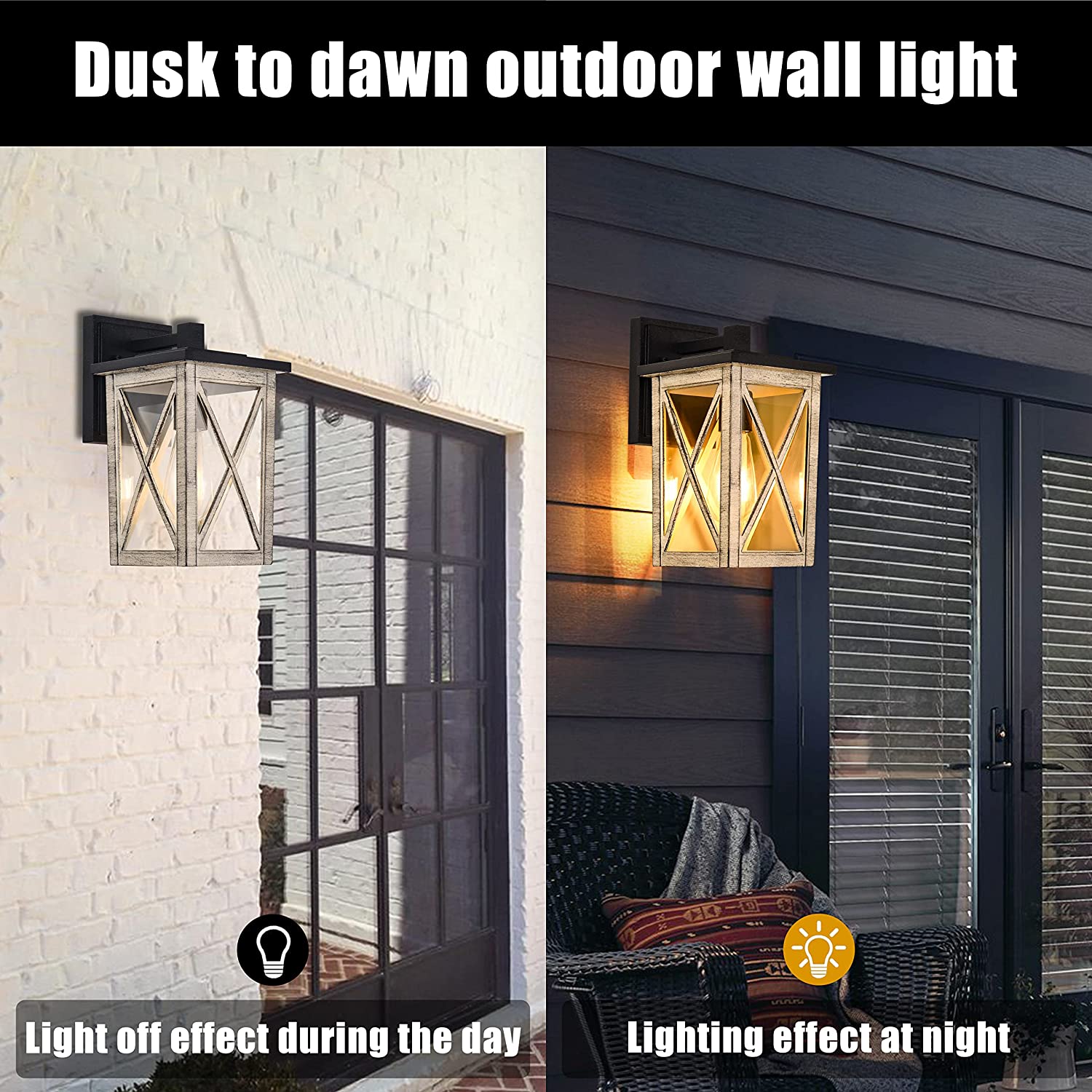 Outdoor porch light dusk to dawn lighting fixture aluminum farmhouse lantern wall sconce