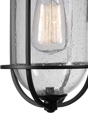 Single black wall light with glass shade