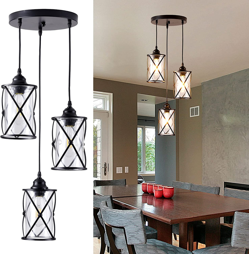 3 light black chandelier metal cage ceiling pendant light