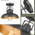 Industrial semi flush mount light fixture farmhouse black close to ceiling lighting