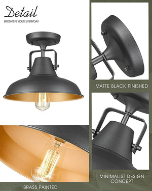 Industrial semi flush mount light fixture farmhouse black close to ceiling lighting