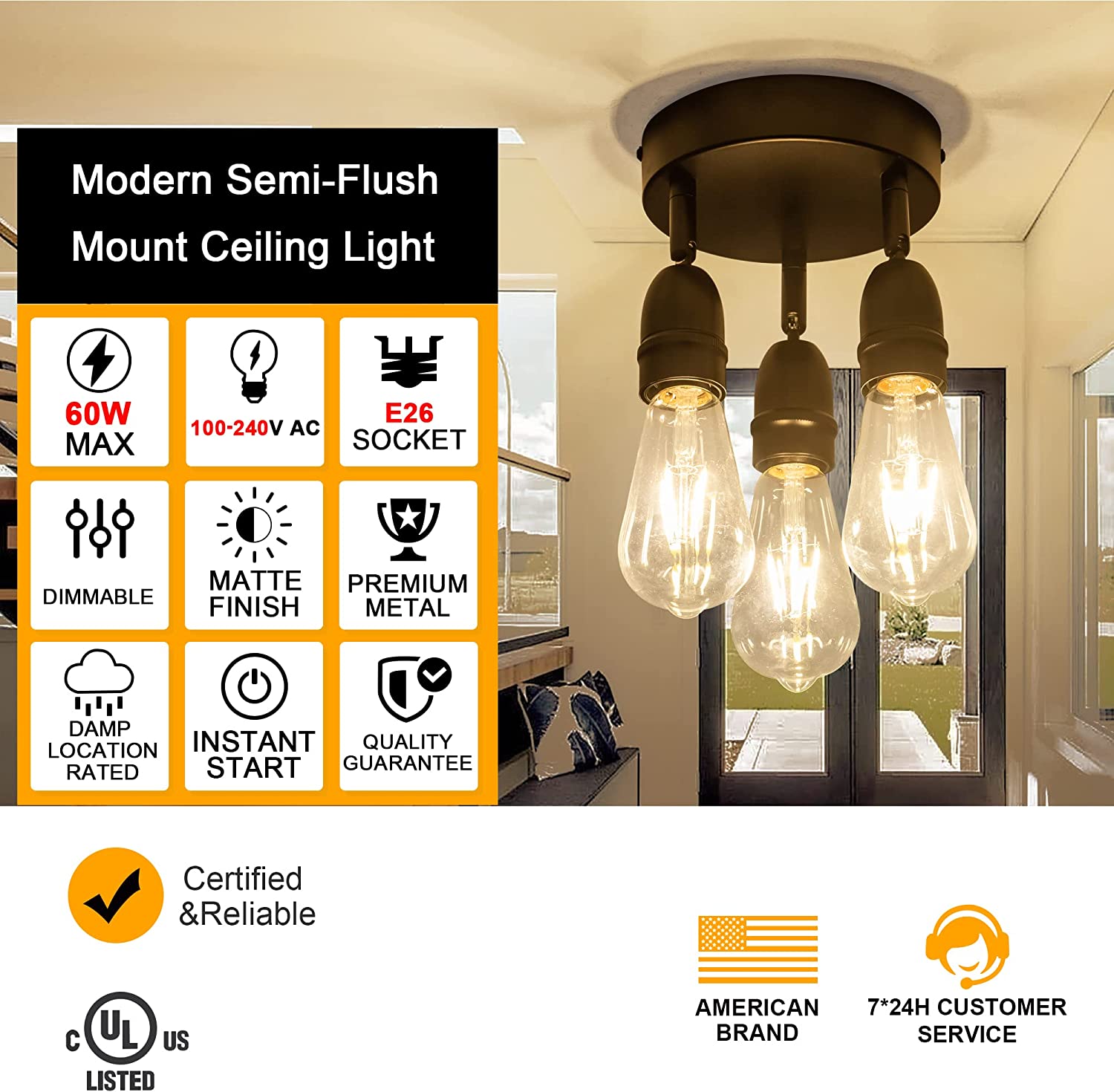 3 light ceiling light fixture black farmhouse flush mount ceiling lamp