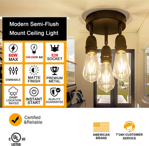 3 light ceiling light fixture black farmhouse flush mount ceiling lamp