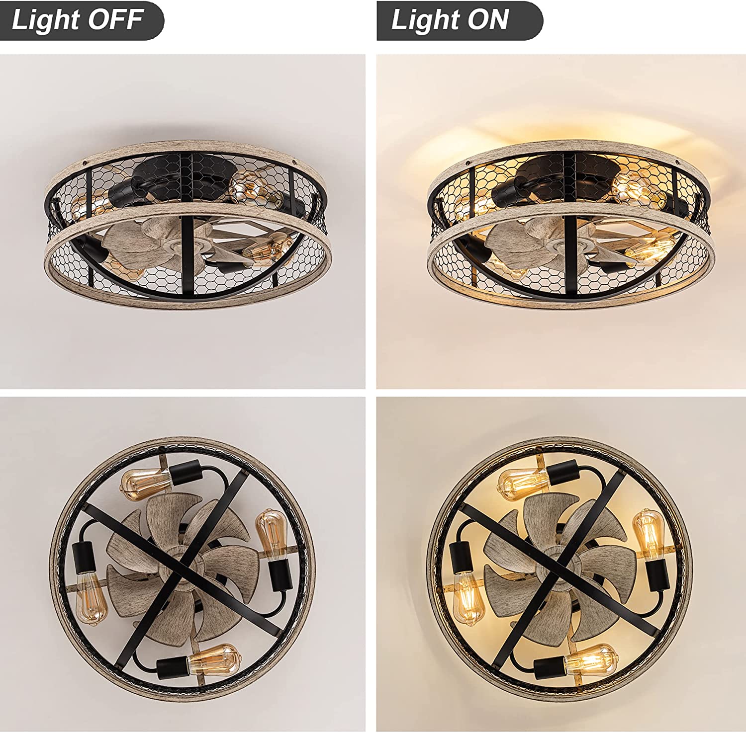 5 light industrial cage ceiling fan with light remote control farmhouse ceiling fan lamp with 3 speed
