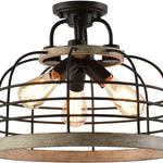 3 light industrial chandelier farmhouse wood cage pendant light