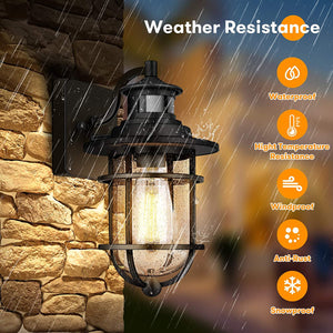 Black outdoor sensor light motion sensor detection outdoor lights with seeded glass shade