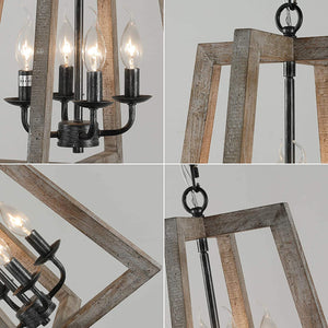 4 light candle chandelier rustic pendant lighting with antique wood frame finish