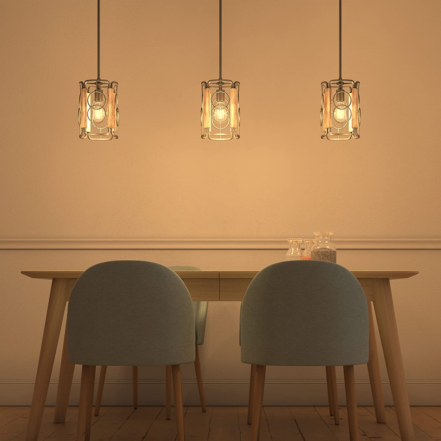Vintage pendant lamp cage rust wood pendant light fixture