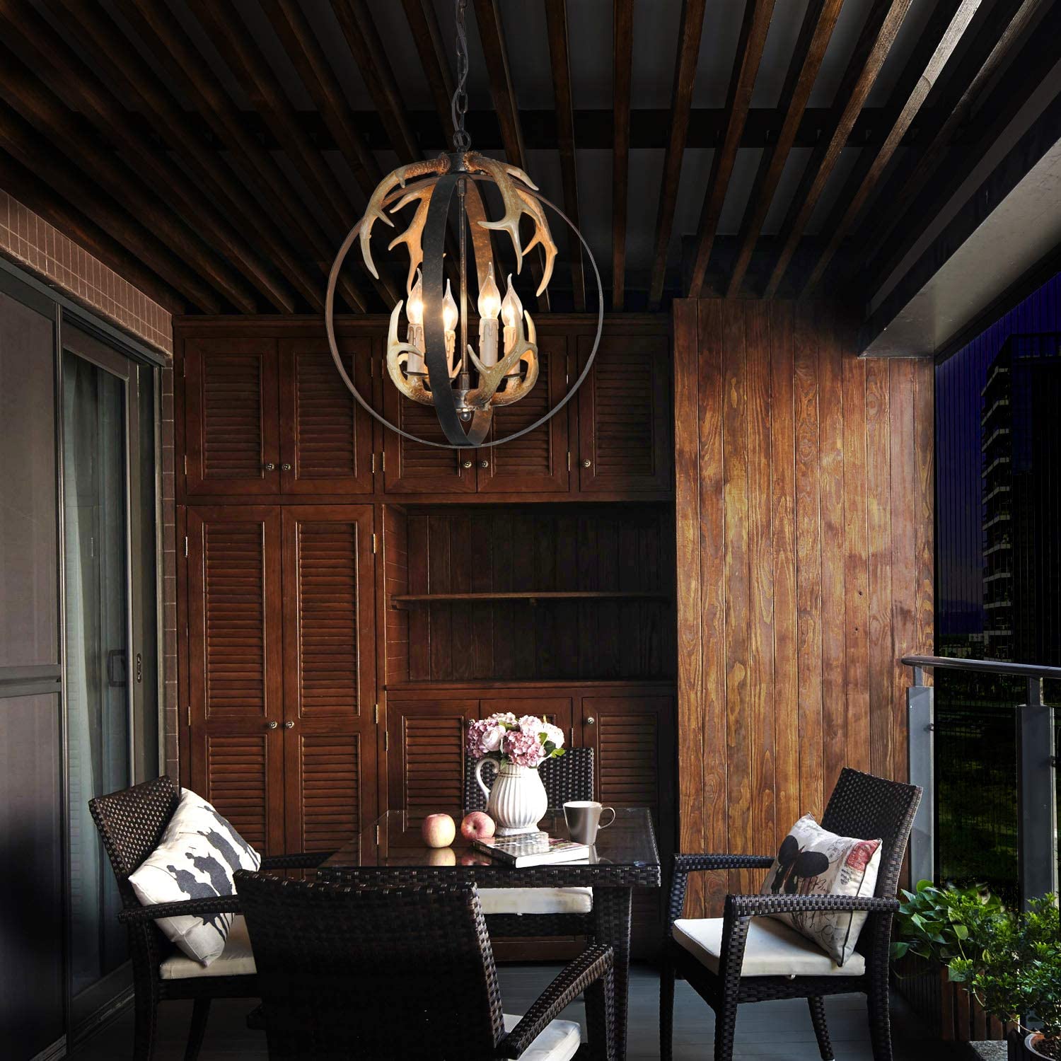 Globe antler light fixtures farmhouse black pendant lamp