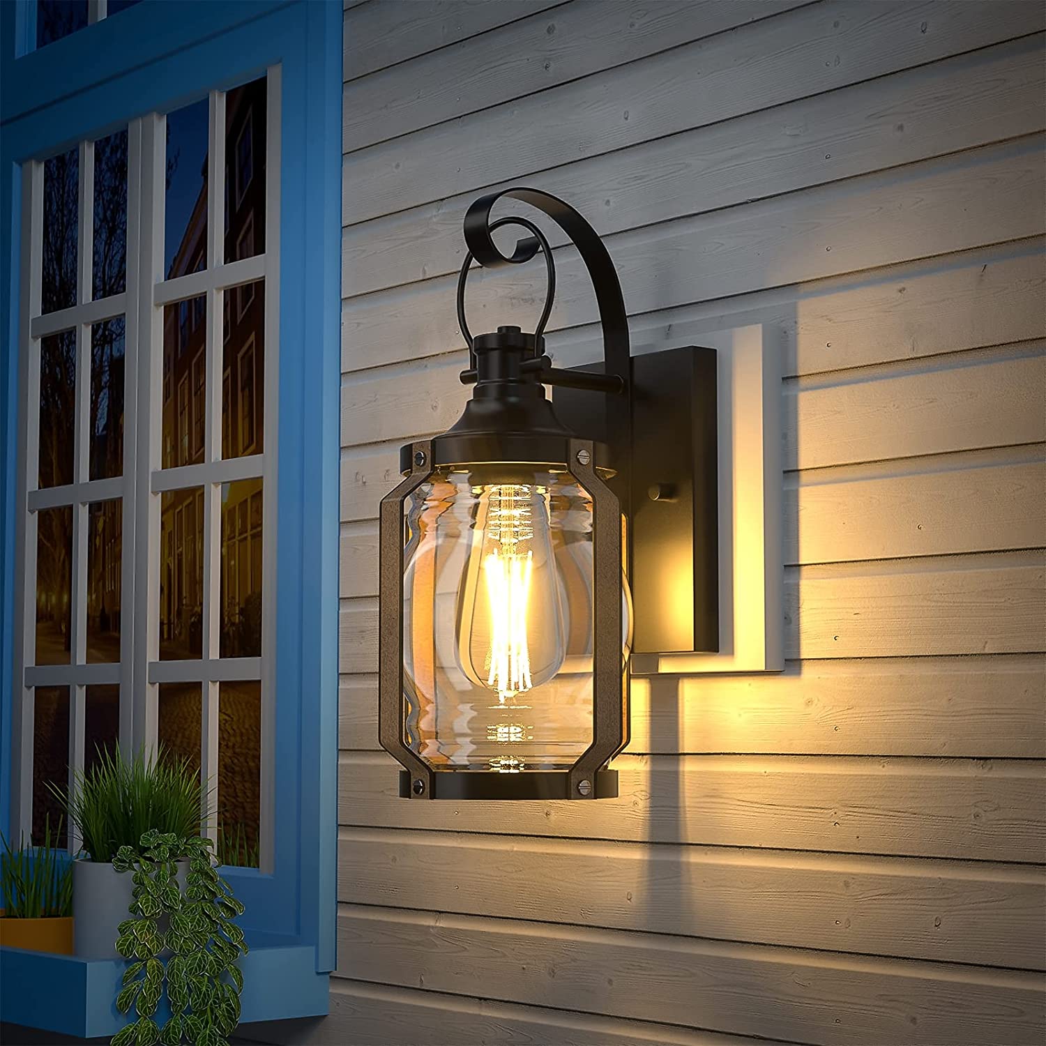 Glass wall light fixture black exterior wall lantern sconce