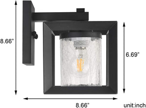 Black outdoor wall lantern crackle glass wall light fixture