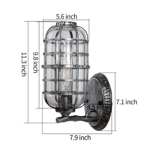 Industrial indoor net glass wall sconce outdoor cage wall light with black silver finish