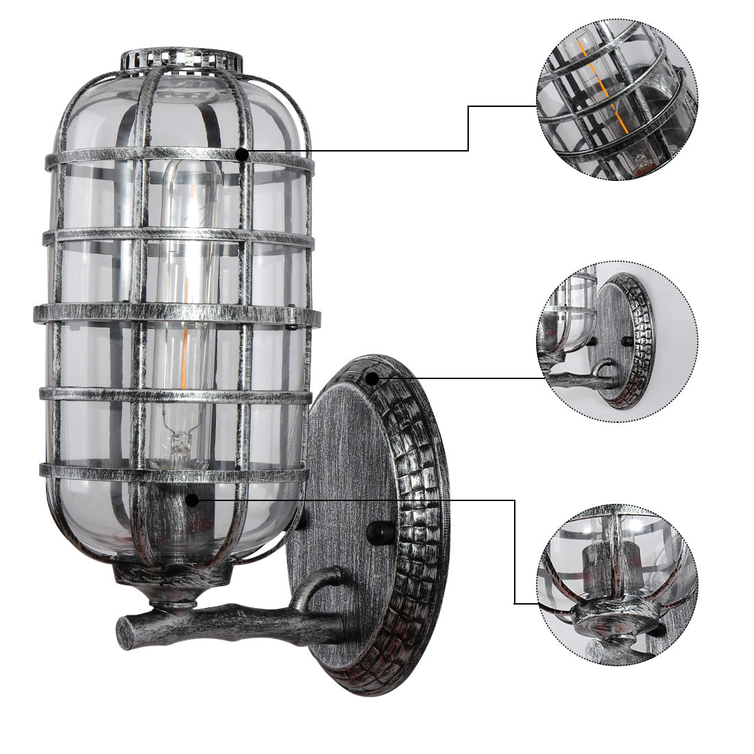 Industrial indoor net glass wall sconce outdoor cage wall light with black silver finish