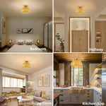 Bamboo semi flush mount ceiling lamp boho ceiling light fixture