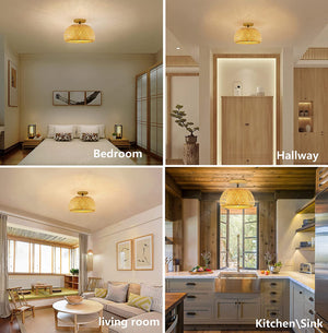 Bamboo semi flush mount ceiling lamp boho ceiling light fixture