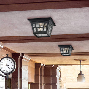 Cast Aluminum Outdoor Ceiling Lighting fixture with glass shade black ceiling lamp