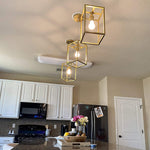 Gold pendant light fixture modern cage ceiling decor Industrial