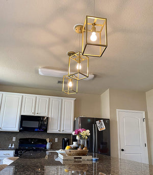 Gold pendant light fixture modern cage ceiling decor Industrial
