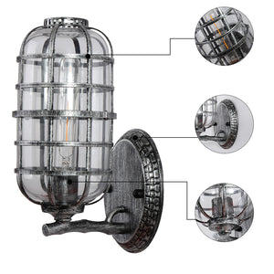 Industrial indoor net glass wall sconce outdoor cage wall light with black silver finish