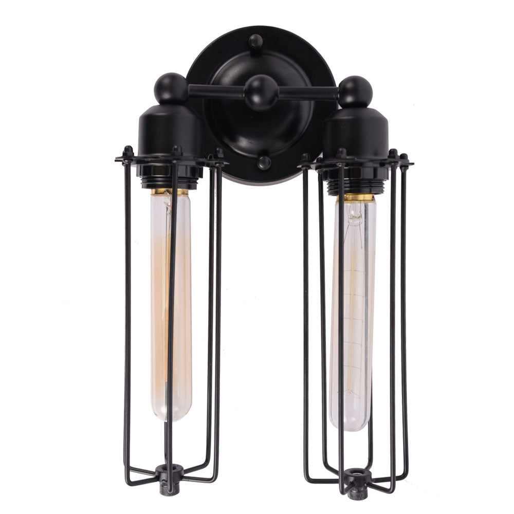 2 light black cage wall sconce lighting industrial wall light fixture