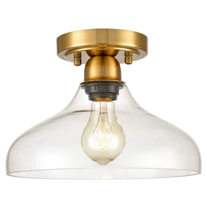 Industrial Semi Flush Ceiling Light  Glass close to ceiling light fixture with brass finish
