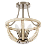 Farmhouse semi flush pendant light vintage chandelier with wood and nickel finish