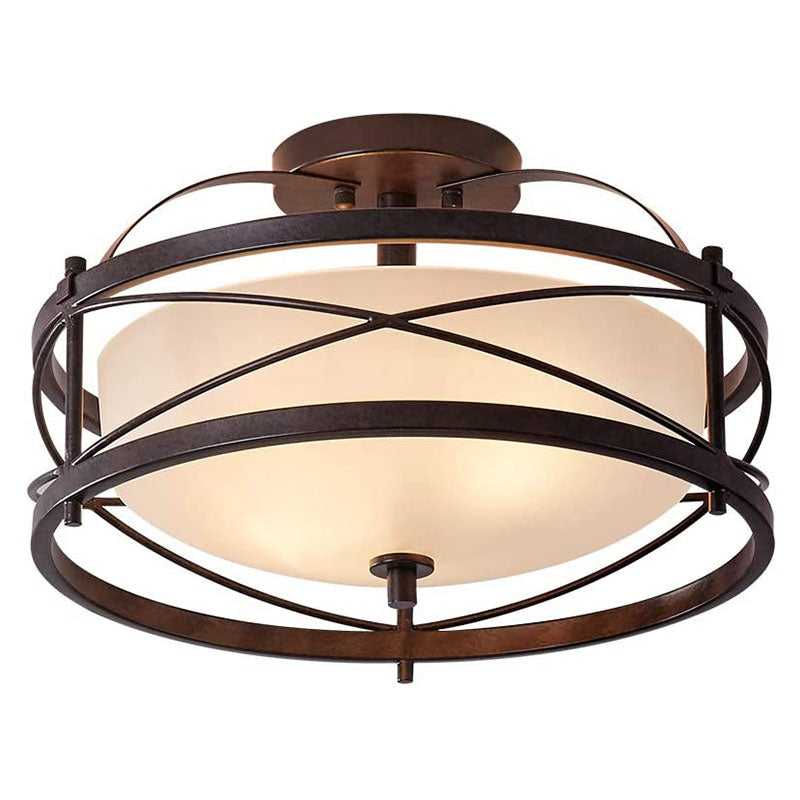 2 light Semi Flush Mount Rustic Ceiling Light industrial drum ceiling light fixture