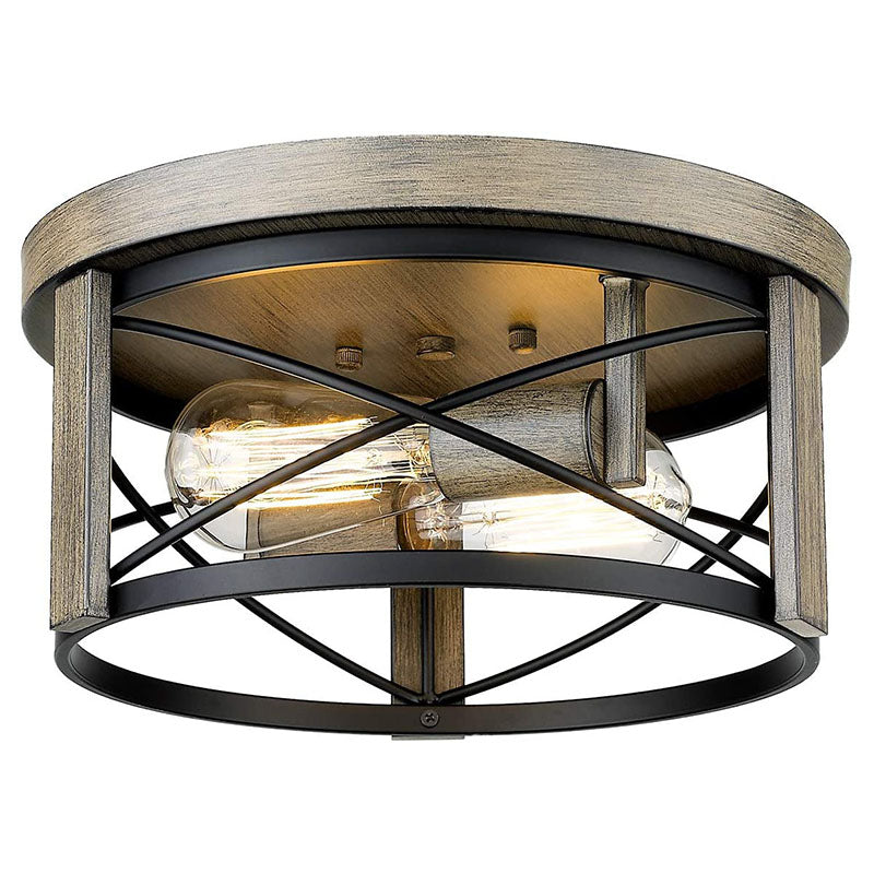 2 light modern flush mount light fixture farmhouse wood cage black ceiling lamp