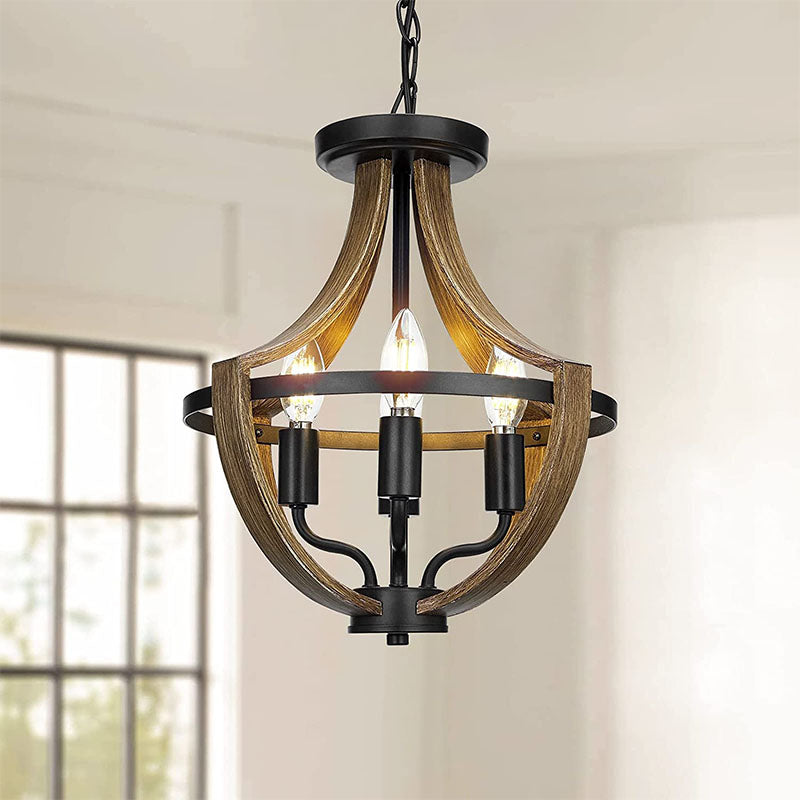 Farmhouse chandelier lighting with retro wood texture 4 light vintage pendant lighting