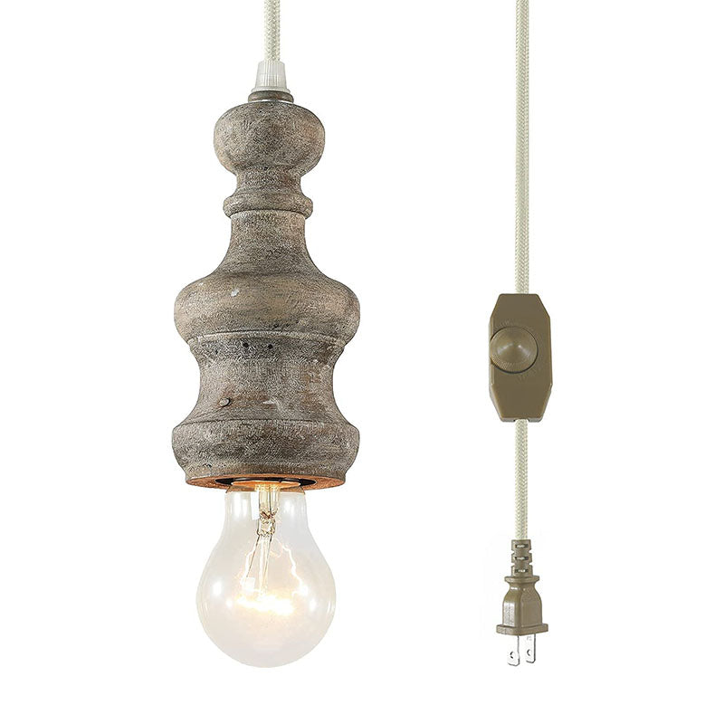 Wooden plug in pendant light rust mini hanging lighting fixture