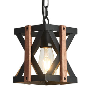 Vintage black pendant industrial wood cage hanging light fixture