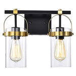 2-Light vintage vanity wall sconce black and gold wall lamp with glass shade