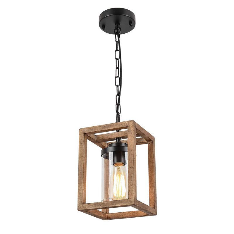 Wooden square Pendant Lighting Fixtures cage swag hanging chandelier