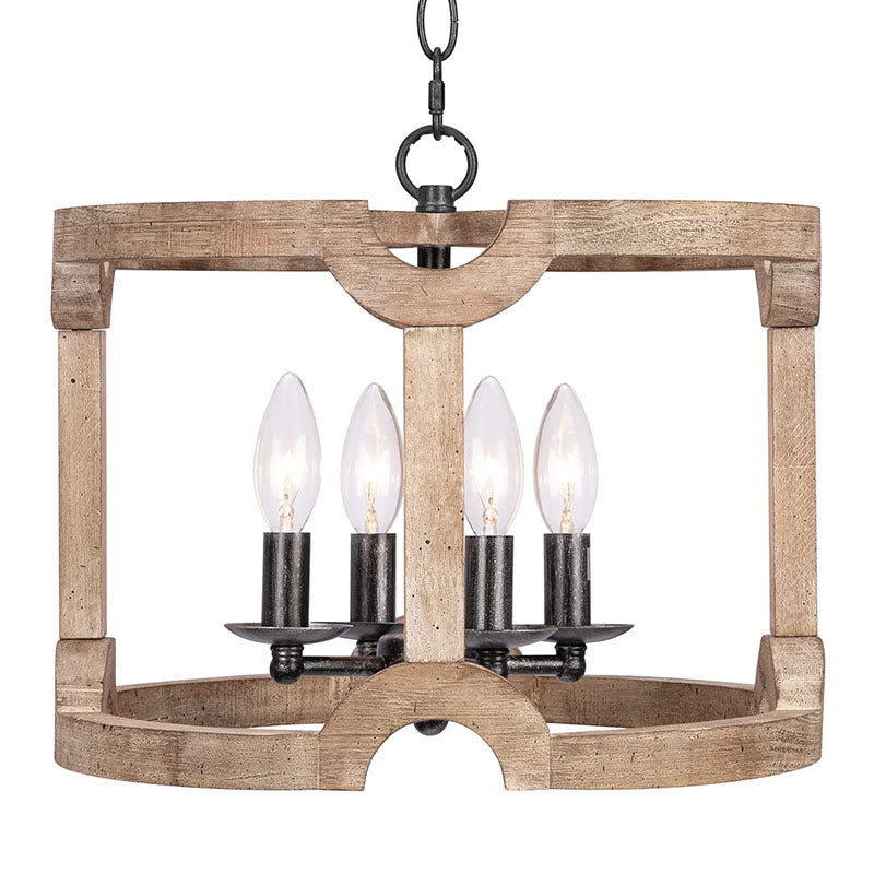 4 light wooden chandelier antique drum hanging light fixture