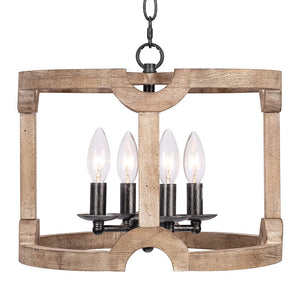 4 light wooden chandelier antique drum hanging light fixture