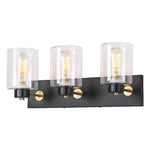 3 Lights industrial wall light fixture black bathroom wall sconce with Glass Shade